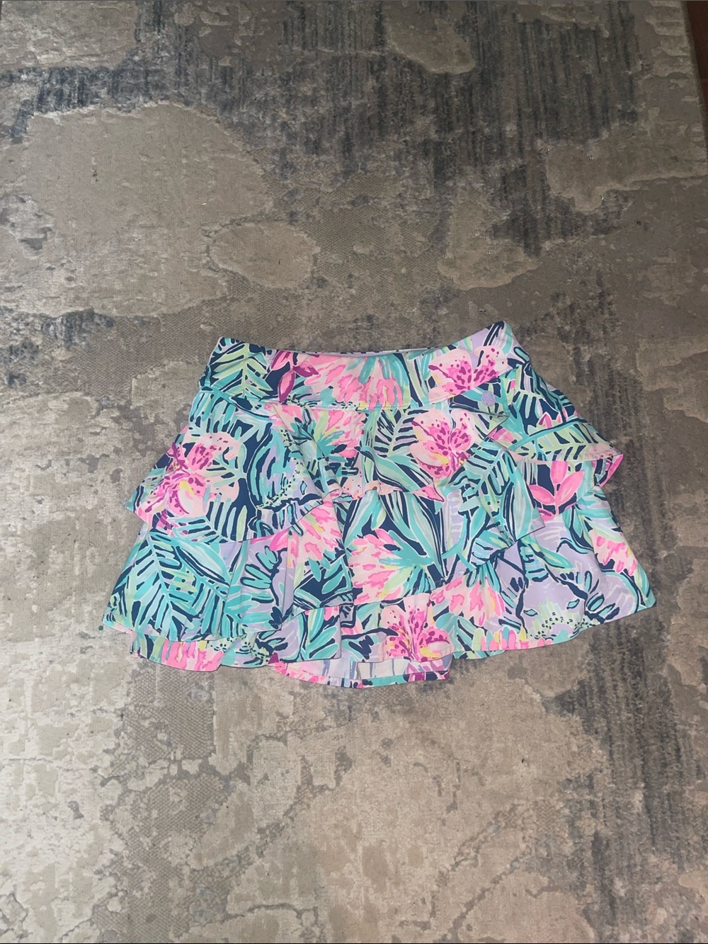 Lilly Pulitzer Turquoise Floral Ruffled Skort with Pink Accents